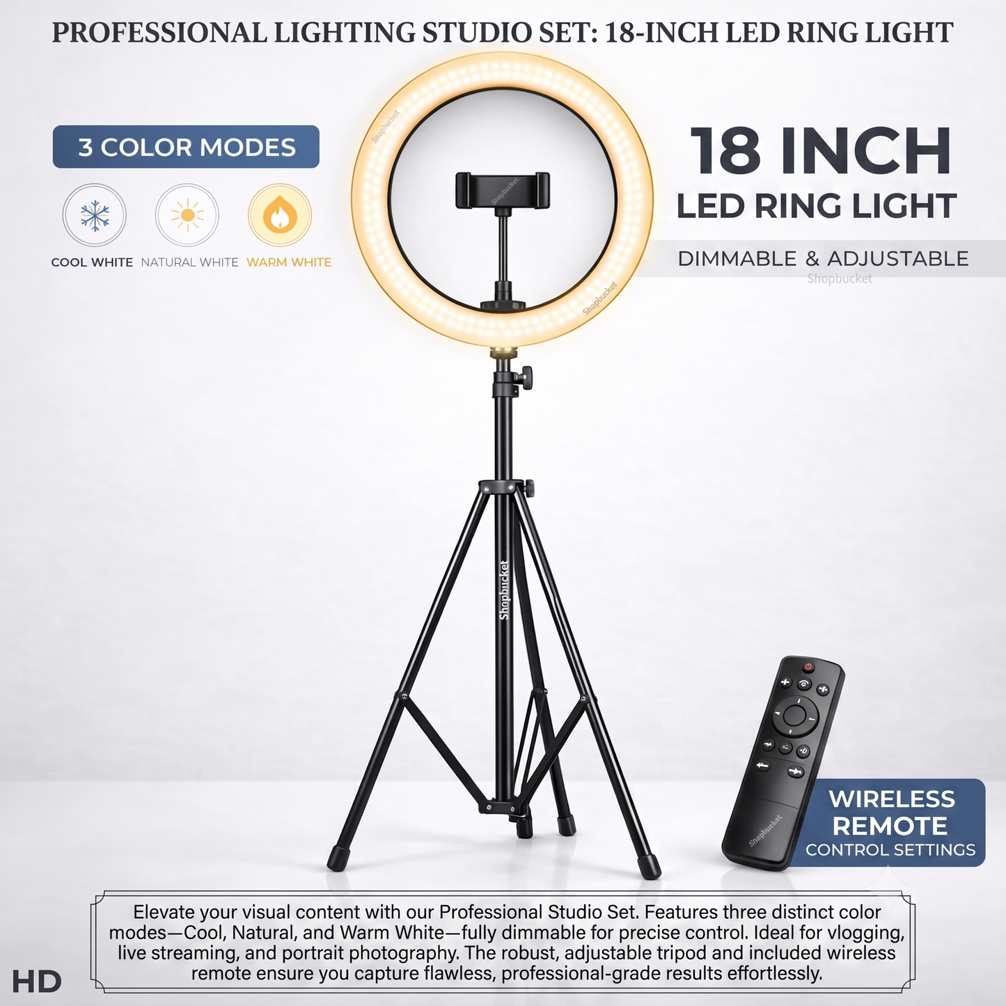 Professional 18-Inch LED Ring Light Studio Lighting Set