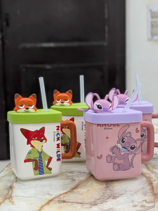 Disney Character Square Mugs with Straw &amp; 3D Topper