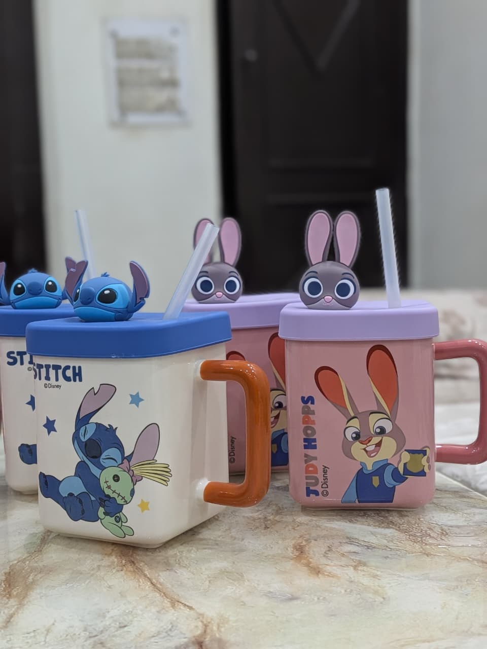 Disney Character Square Mugs with Straw &amp; 3D Topper