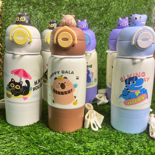 Adorable 3D Character Kids' Water Bottles with Carrying Strap
