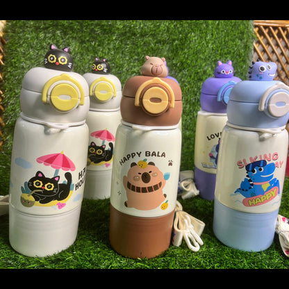 Adorable 3D Character Kids' Water Bottles with Carrying Strap