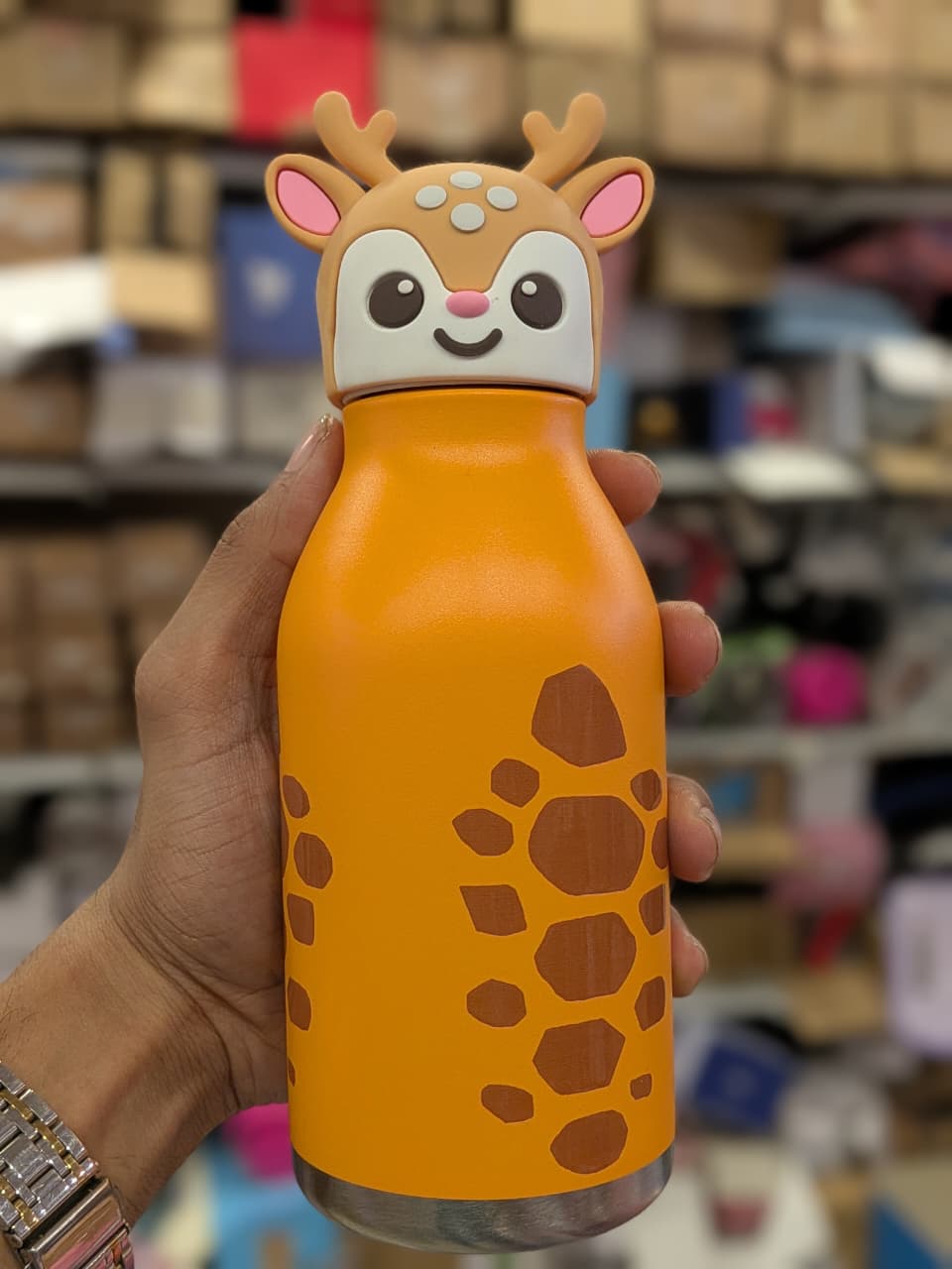 3D Animal Insulated Stainless Steel Water Bottle, 480ml, Safari Theme, Leak Proof Vacuum Flask for Kids and Adults