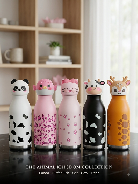 3D Animal Insulated Stainless Steel Water Bottle, 480ml, Safari Theme, Leak Proof Vacuum Flask for Kids and Adults